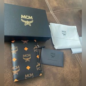MCM Orange logo bifold wallet